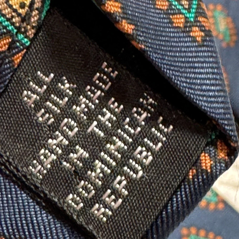Vintage ClayBrooke Tie Blue Green Geometric Monogram Medallion Foulard Silk